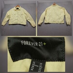 Forever 21+ Denim Jacket Women's‎ 2X Yellow Cropped Trucker